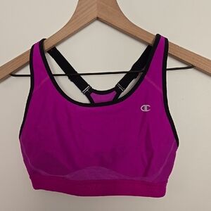 Champion Pink Sports Bra with Racerback Design and Moisture-Wicking Fabric